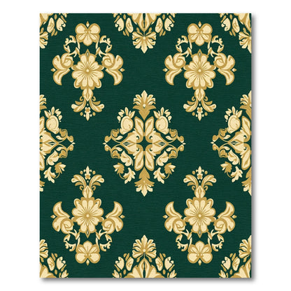 Golden Floral Medallion Emerald Damask Rug