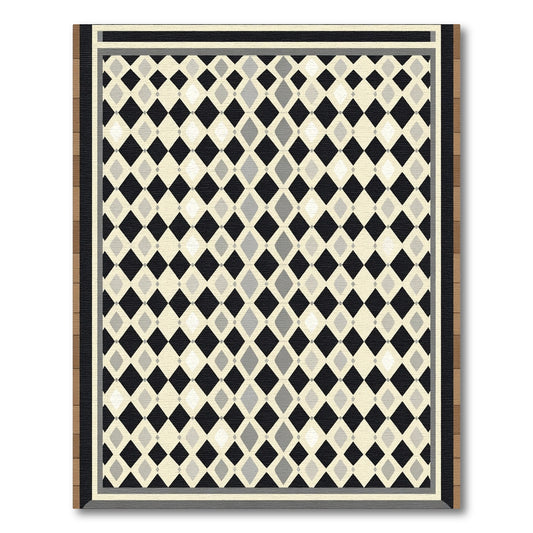 Black Beige Diamond Inlay Rug