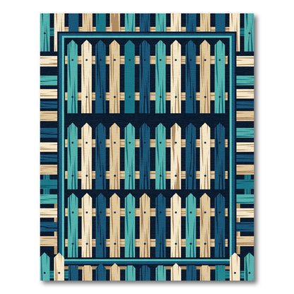 Coastal Blue Wooden Fence Stripes Rug