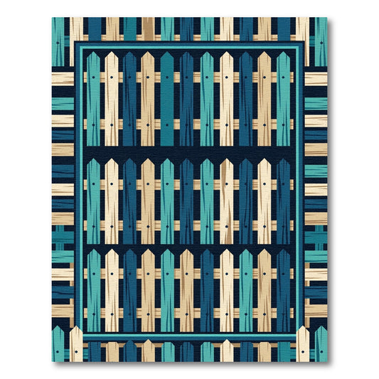 Coastal Blue Wooden Fence Stripes Rug