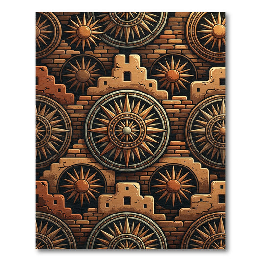 Terracotta Sunburst Geometric Adobe Tile Rug