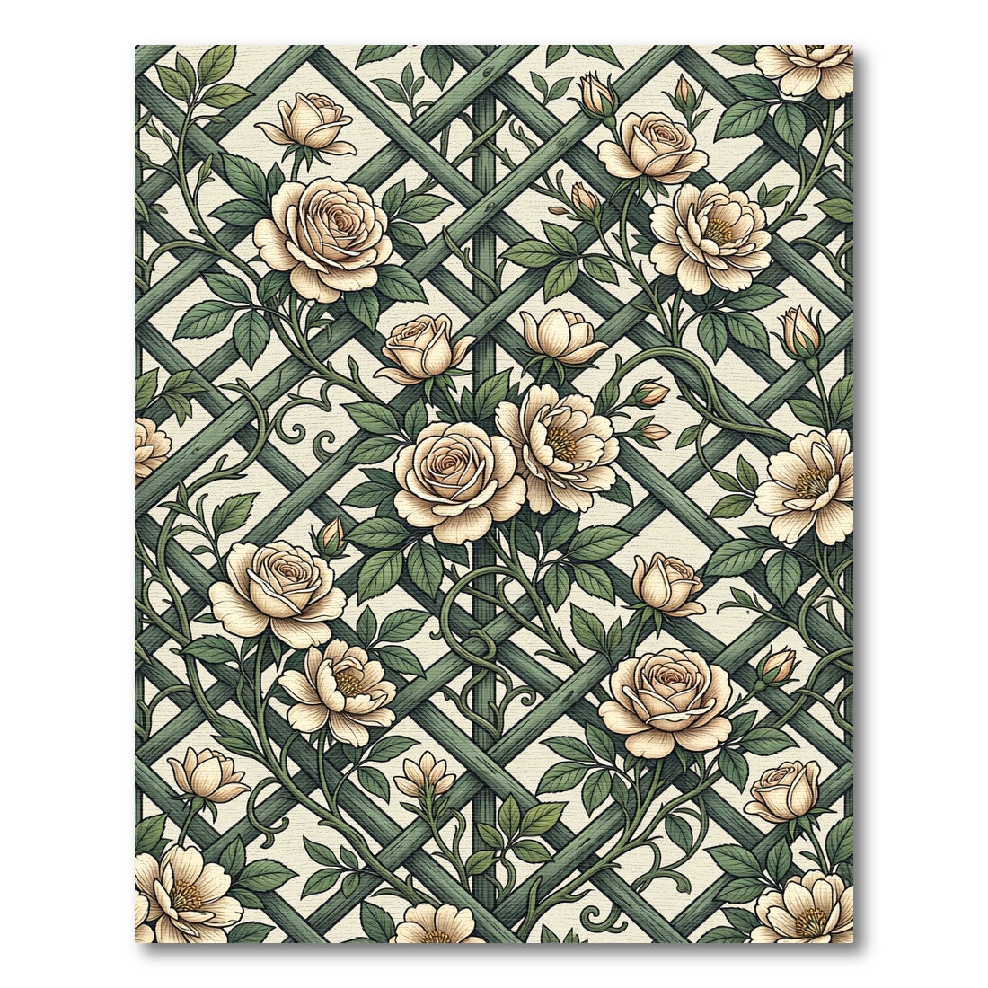 Vintage Cream Rose Trellis Lattice Rug