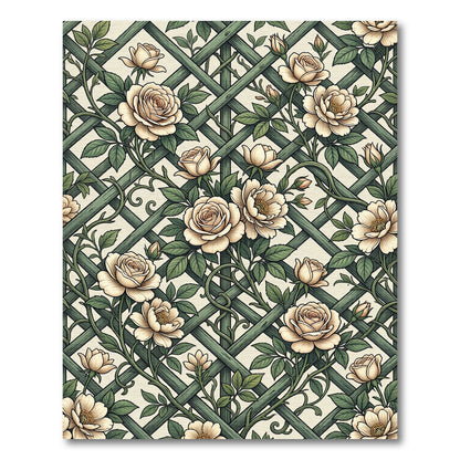Vintage Cream Rose Trellis Lattice Rug