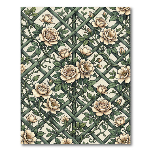 Vintage Cream Rose Trellis Lattice Rug