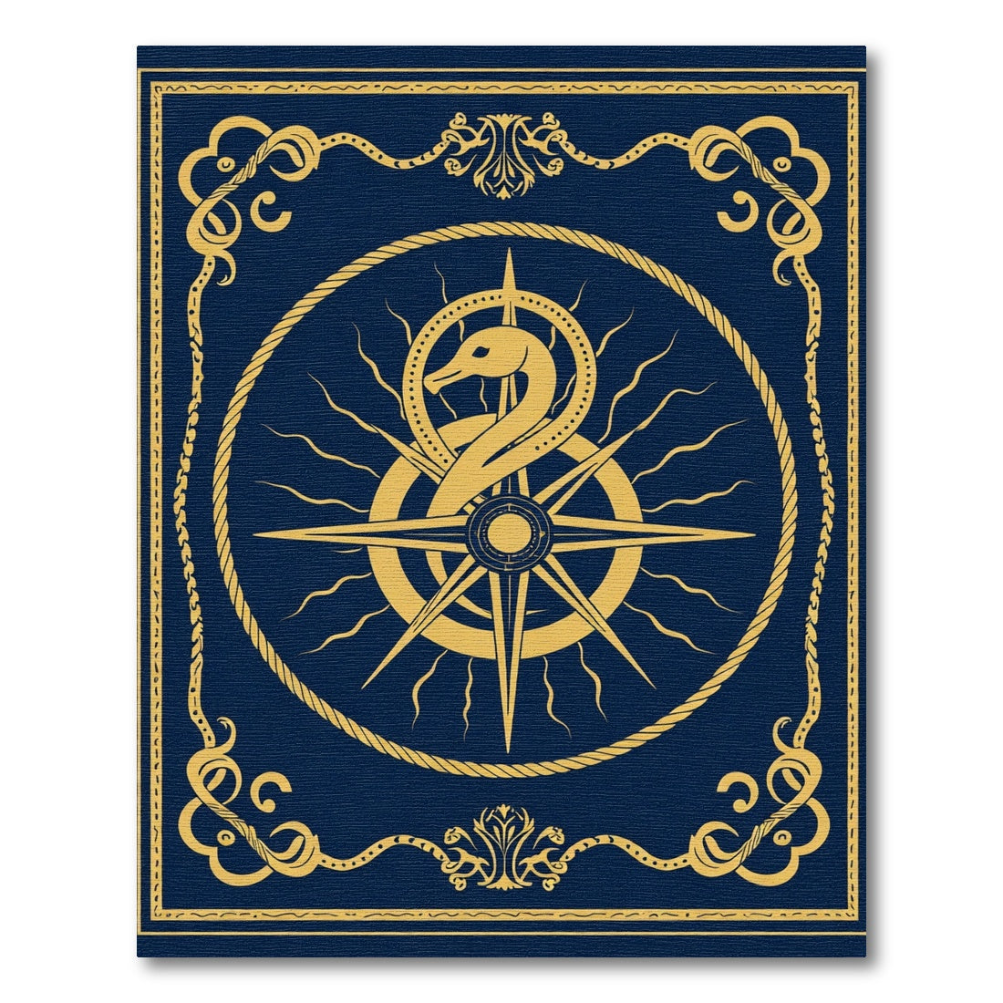 Mystical Gold Serpent Compass Frame Rug