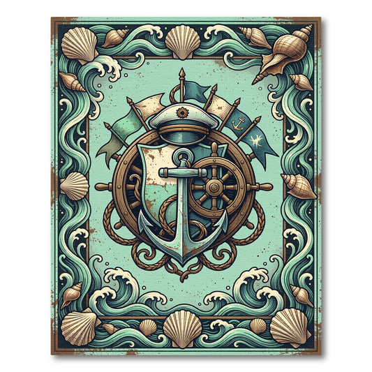 Nautical Anchor Sea Shell Cream Teal Rug