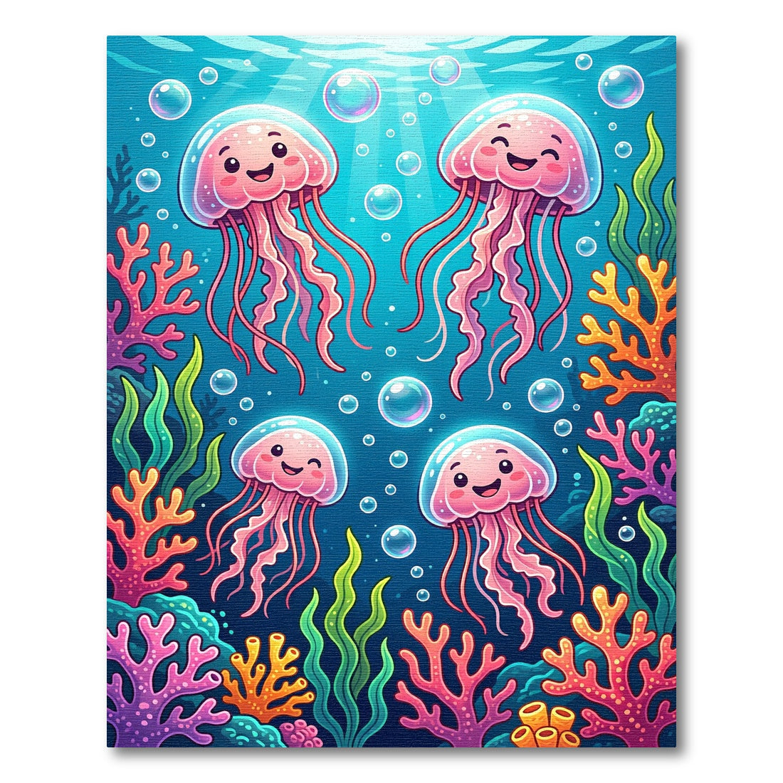 Whimsical Underwater Pink Jellyfish Coral Reef Rug