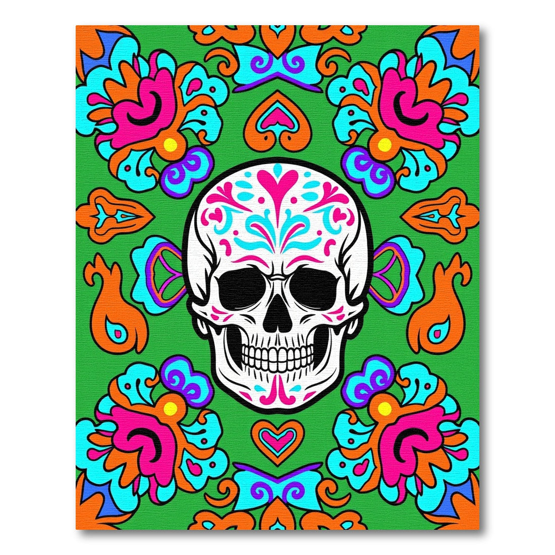Vibrant Day of the Dead Skull Floral Rug