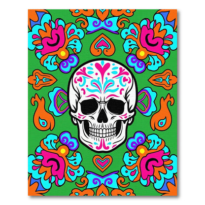 Vibrant Day of the Dead Skull Floral Rug