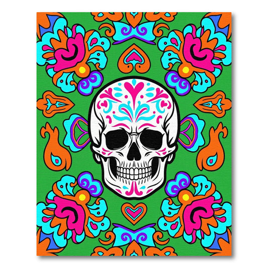 Vibrant Day of the Dead Skull Floral Rug