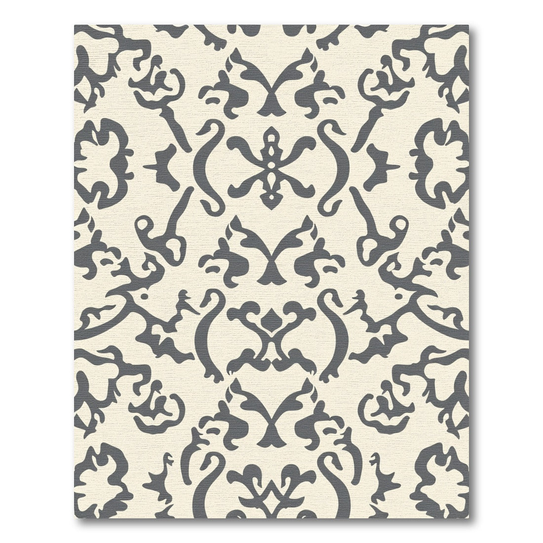 Cream Charcoal Damask Scroll Rug