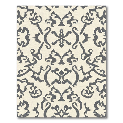 Cream Charcoal Damask Scroll Rug