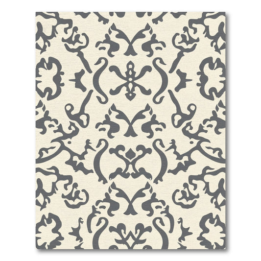 Cream Charcoal Damask Scroll Rug