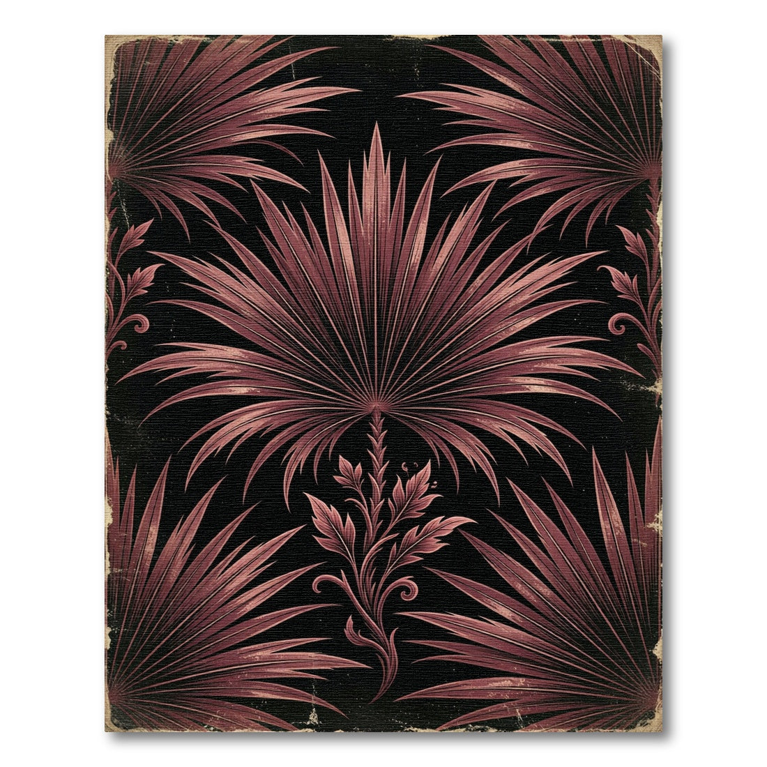Dark Maroon Tropical Palm Victorian Rug