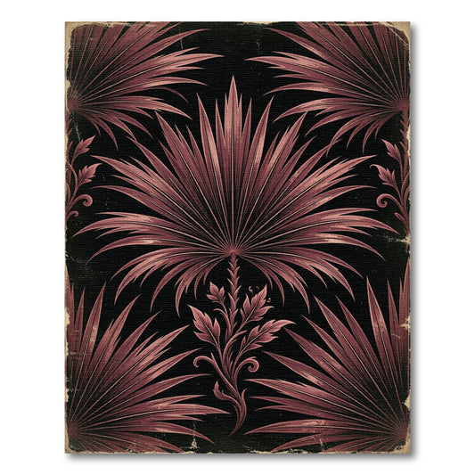 Dark Maroon Tropical Palm Victorian Rug