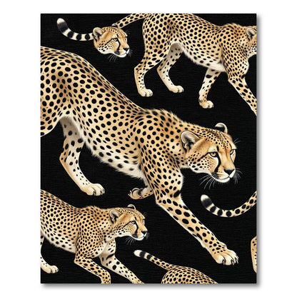 Spotted Cheetahs Black Background Illustration Rug