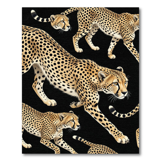 Spotted Cheetahs Black Background Illustration Rug