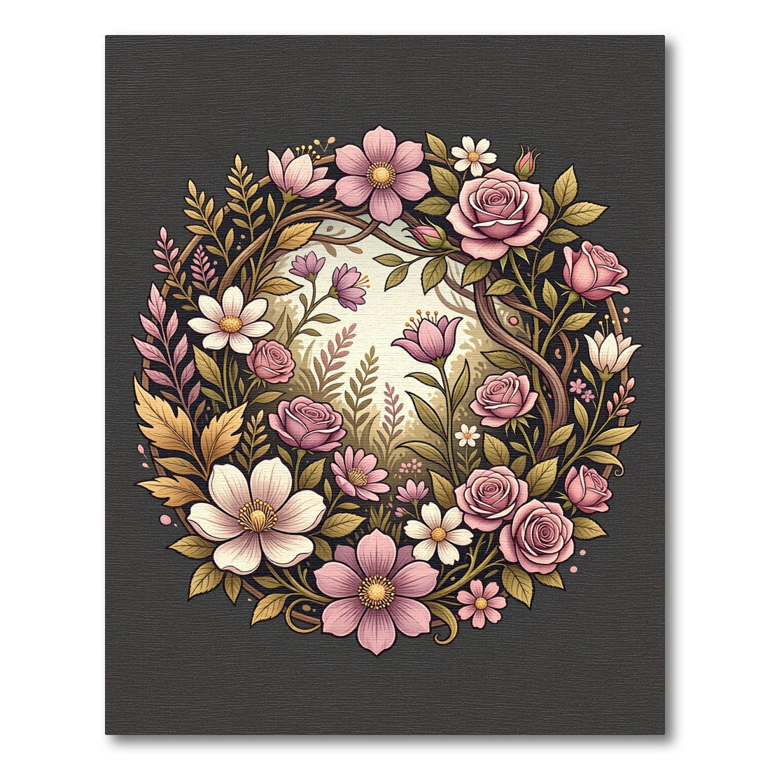 Elegant Pink Rose Floral Wreath Rug