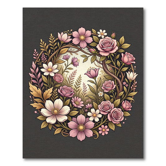 Elegant Pink Rose Floral Wreath Rug