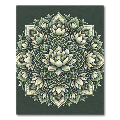 Sage Green Lotus Mandala Art Rug