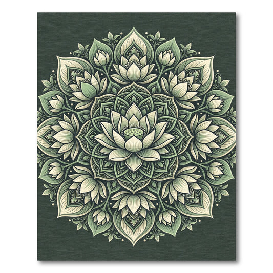 Sage Green Lotus Mandala Art Rug