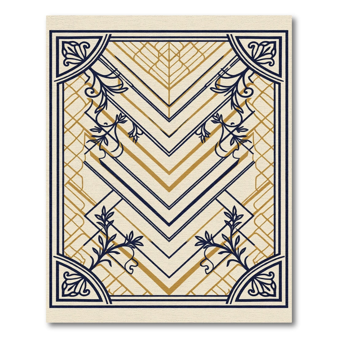 Gold Blue Abstract Art Deco Rug