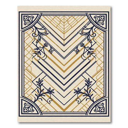 Gold Blue Abstract Art Deco Rug