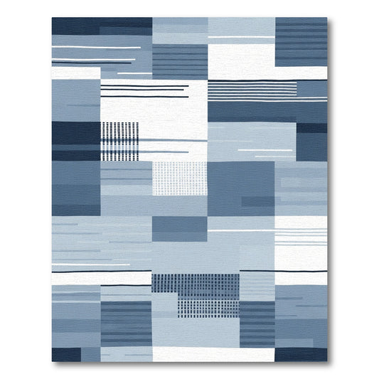 Modern Blue Geometric Abstract Collage Rug