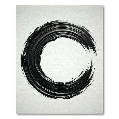 Bold Black Brushstroke Circle Rug
