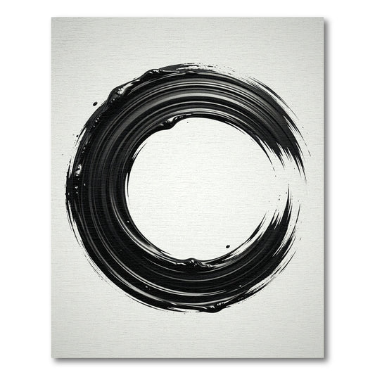 Bold Black Brushstroke Circle Rug