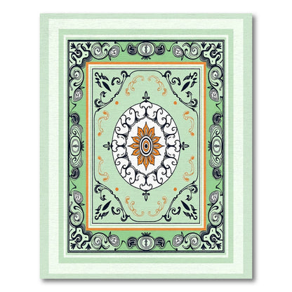 Ornate Green Orange Floral Medallion Rug