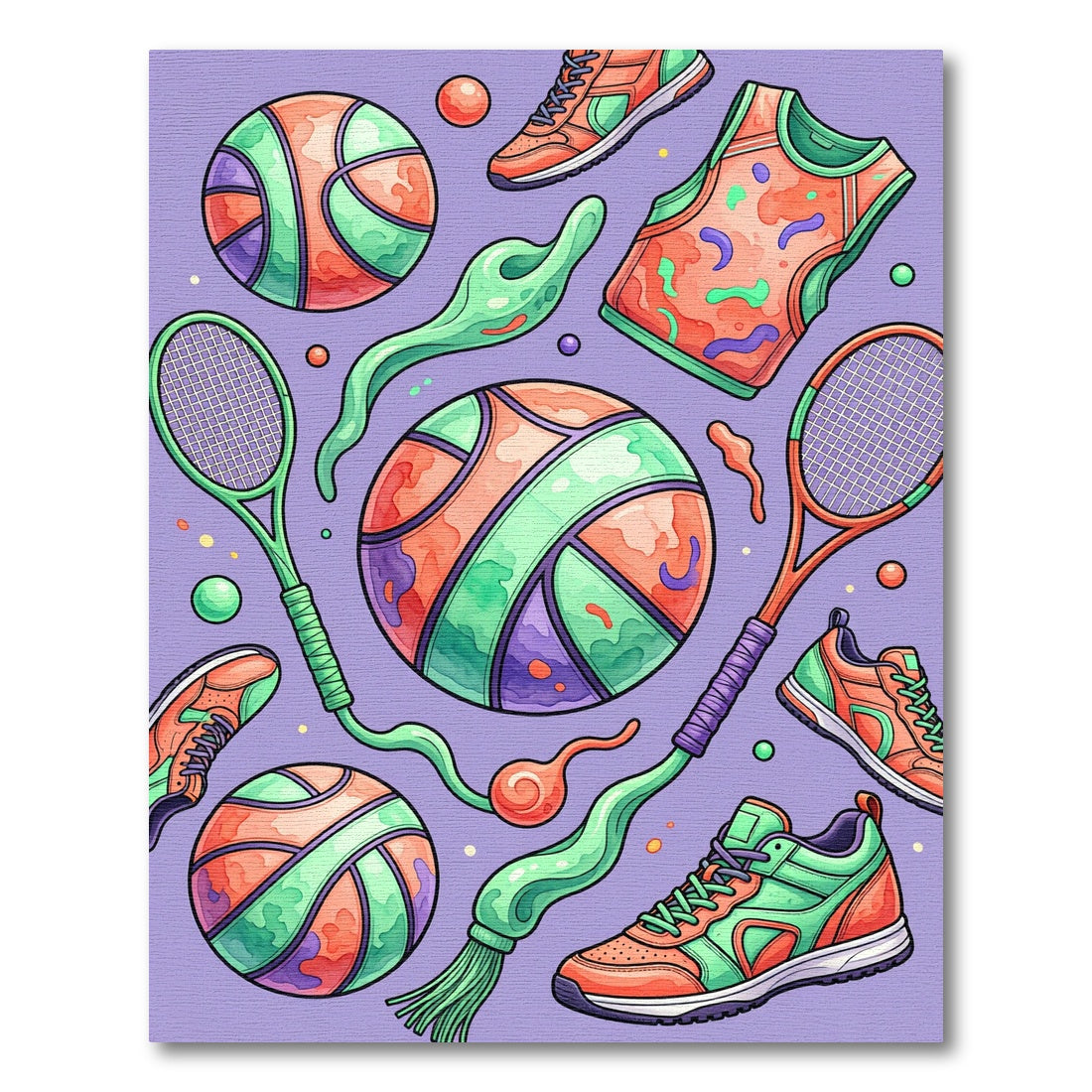 Vibrant Basketball Tennis Sneaker Pattern Rug