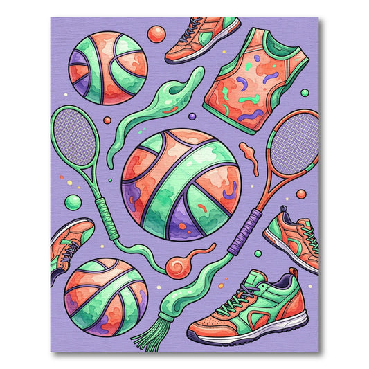 Vibrant Basketball Tennis Sneaker Pattern Rug