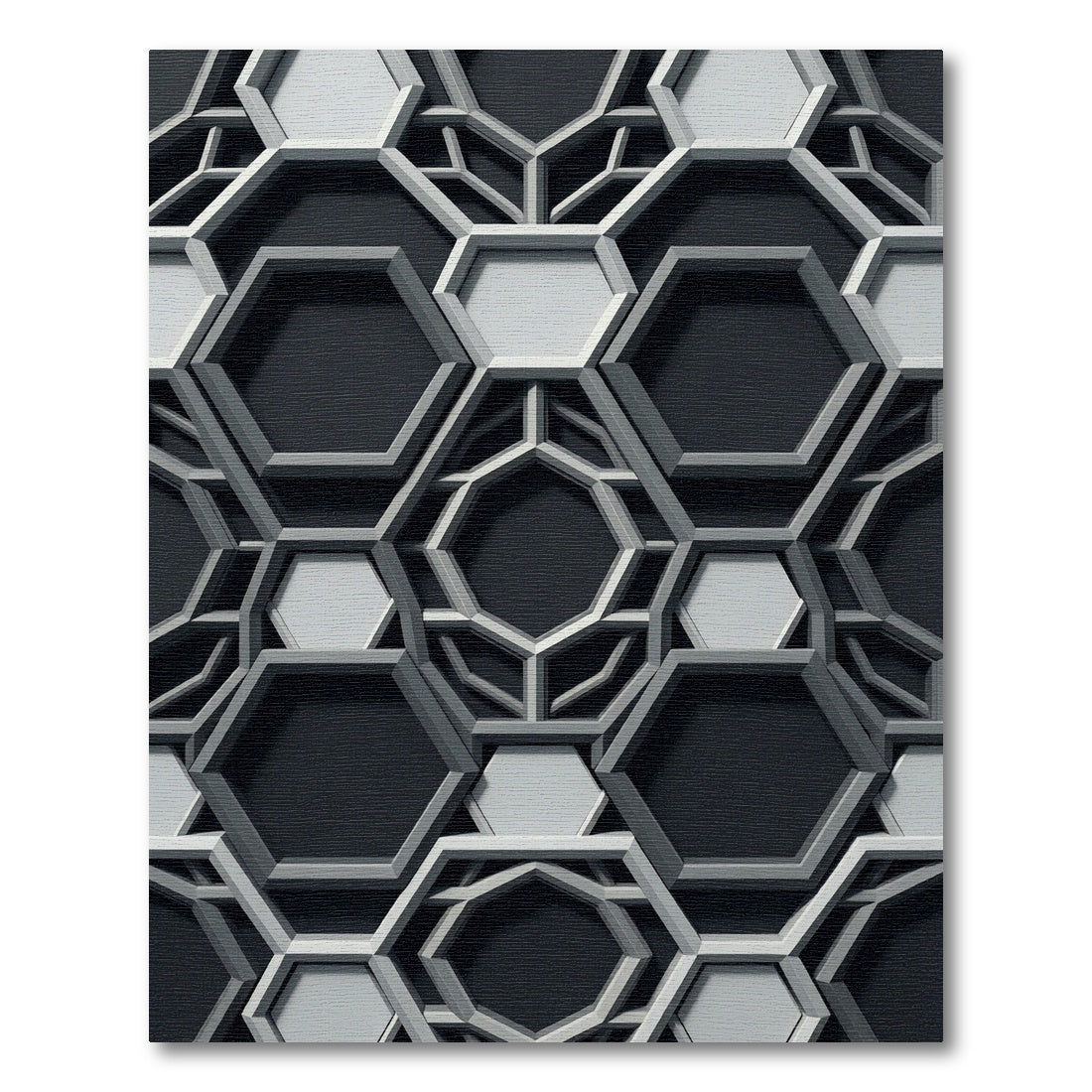Sophisticated Monochrome Geometric Hexagon Structure Rug