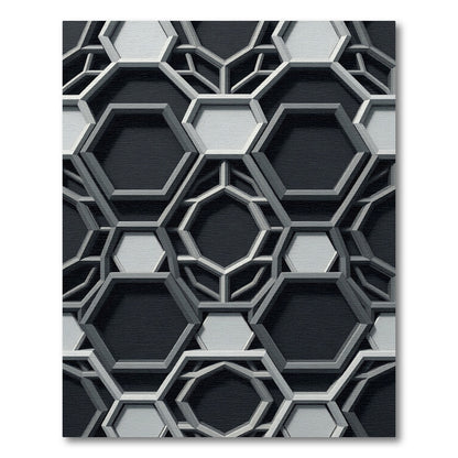 Sophisticated Monochrome Geometric Hexagon Structure Rug