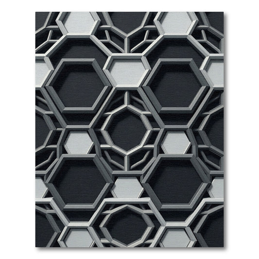 Sophisticated Monochrome Geometric Hexagon Structure Rug