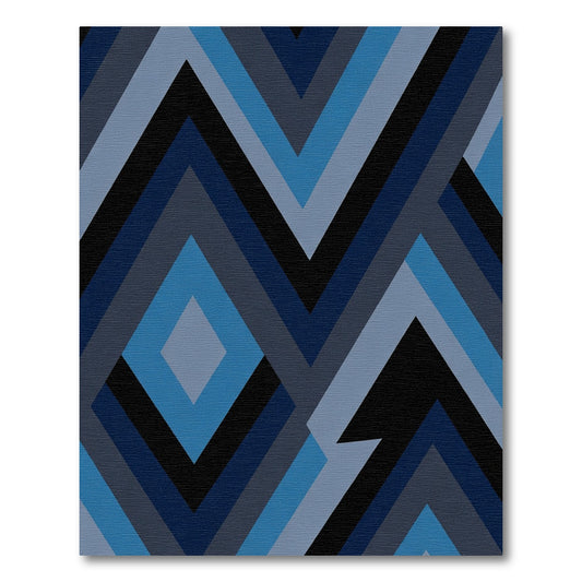 Geometric Blues and Grays Chevron Rug