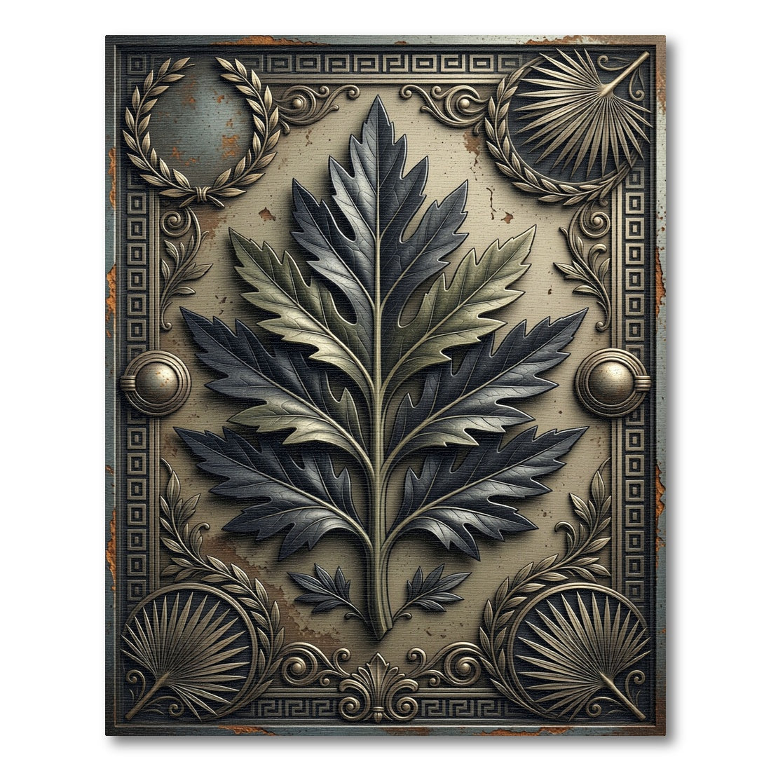 Metallic Gold Acanthus Leaf Greco Border Rug