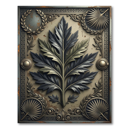 Metallic Gold Acanthus Leaf Greco Border Rug