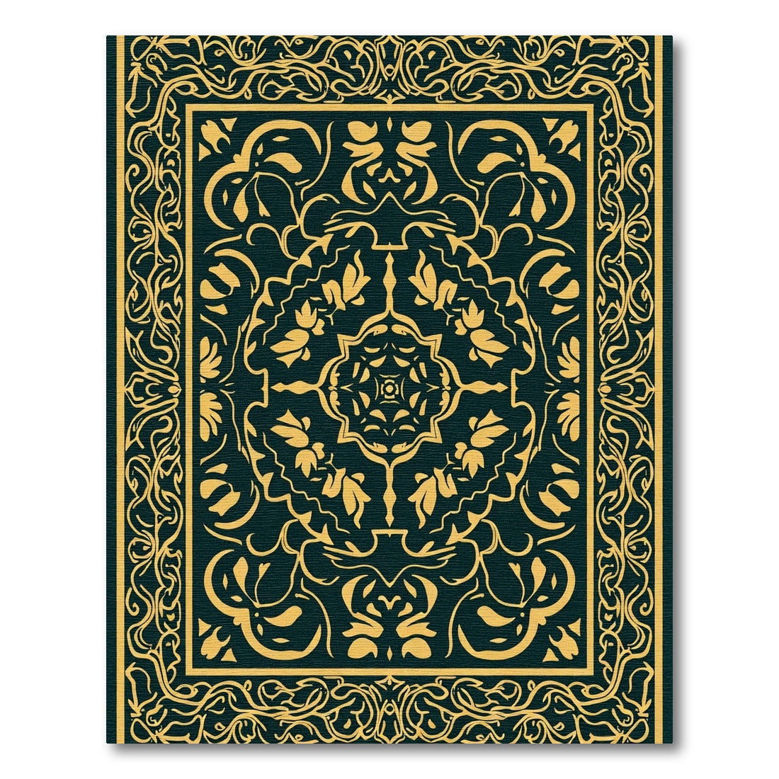Ornate Golden Botanical Frame Rug