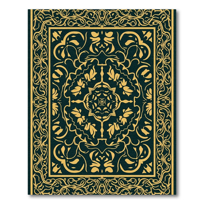 Ornate Golden Botanical Frame Rug