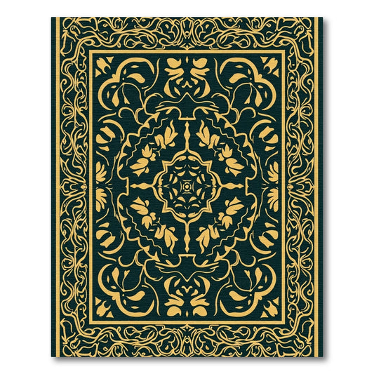 Ornate Golden Botanical Frame Rug