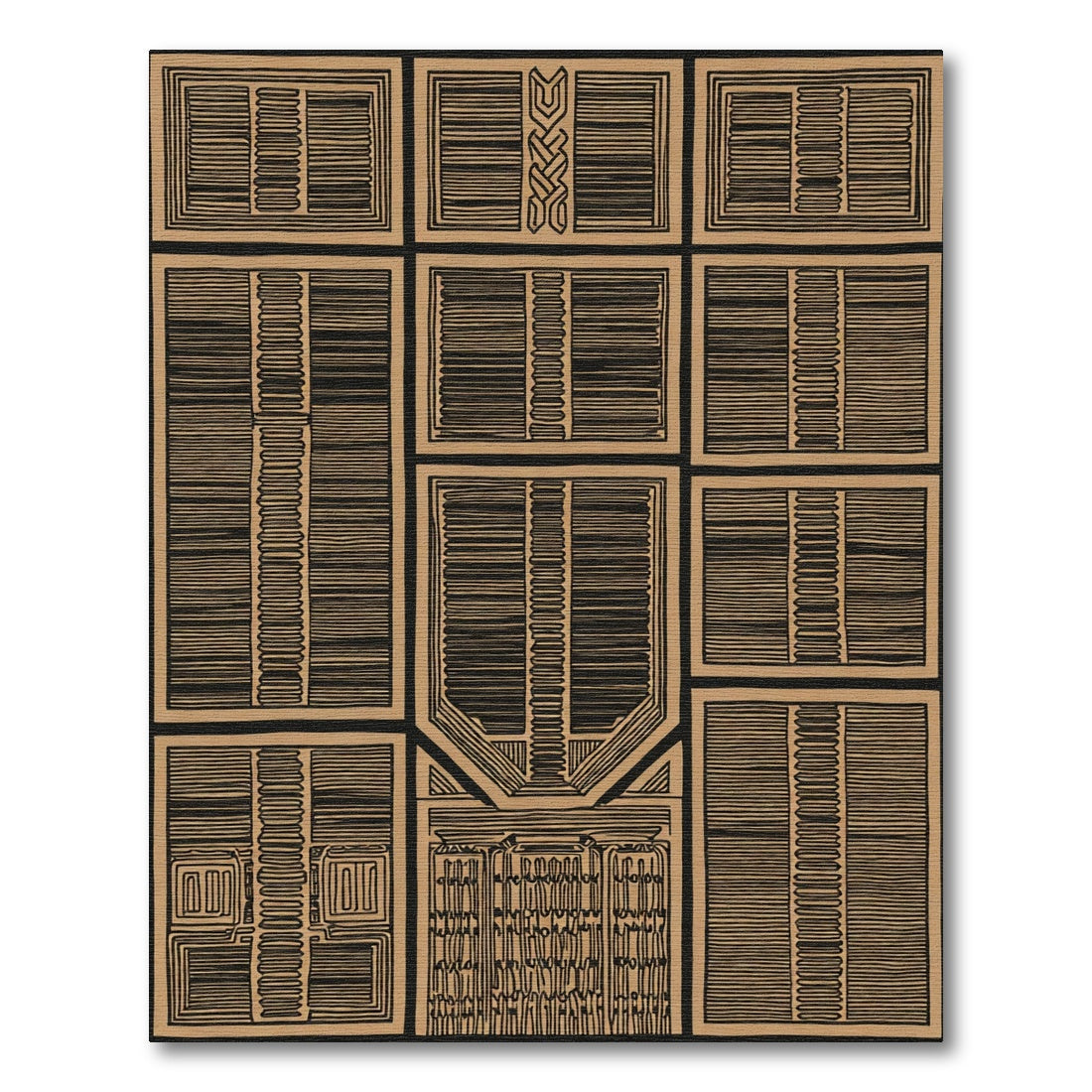 Tan Brown Geometric Window Panes Rug