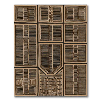 Tan Brown Geometric Window Panes Rug