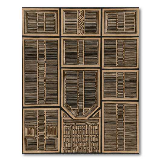 Tan Brown Geometric Window Panes Rug