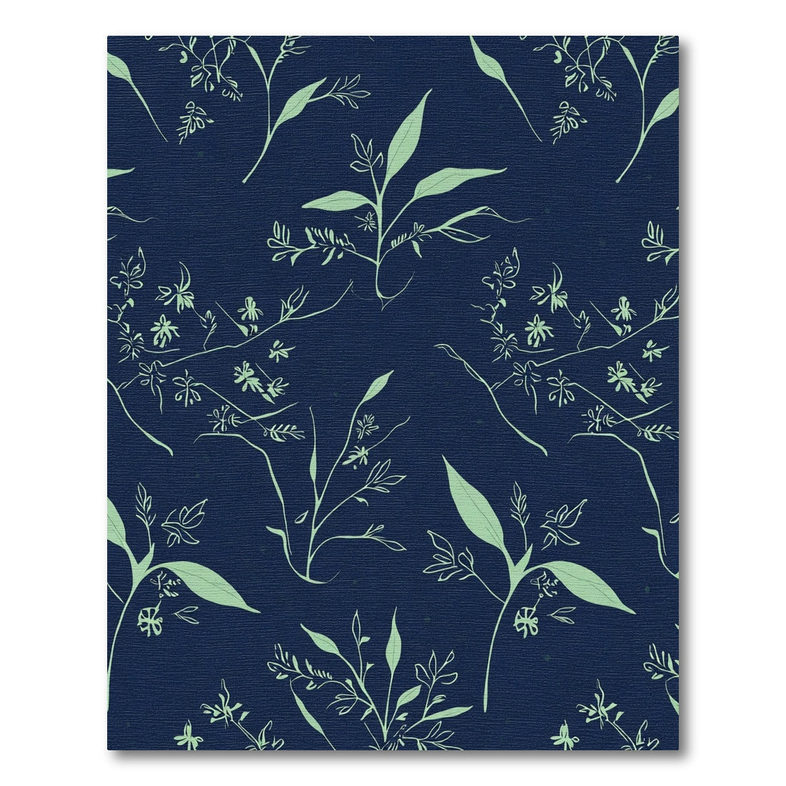 Green Botanical Branch Dark Blue Background Rug
