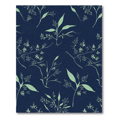 Green Botanical Branch Dark Blue Background Rug