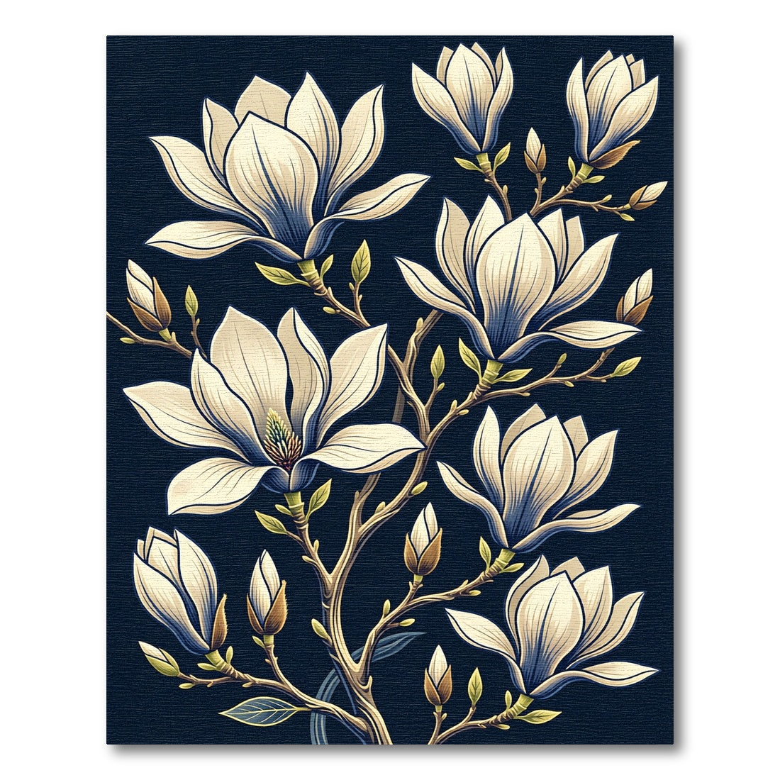 Elegant Cream Magnolia Blossom Navy Background Rug