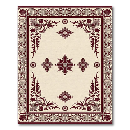 Cream Burgundy Floral Medallion Border Rug