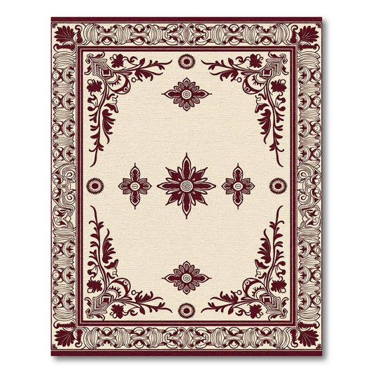 Cream Burgundy Floral Medallion Border Rug
